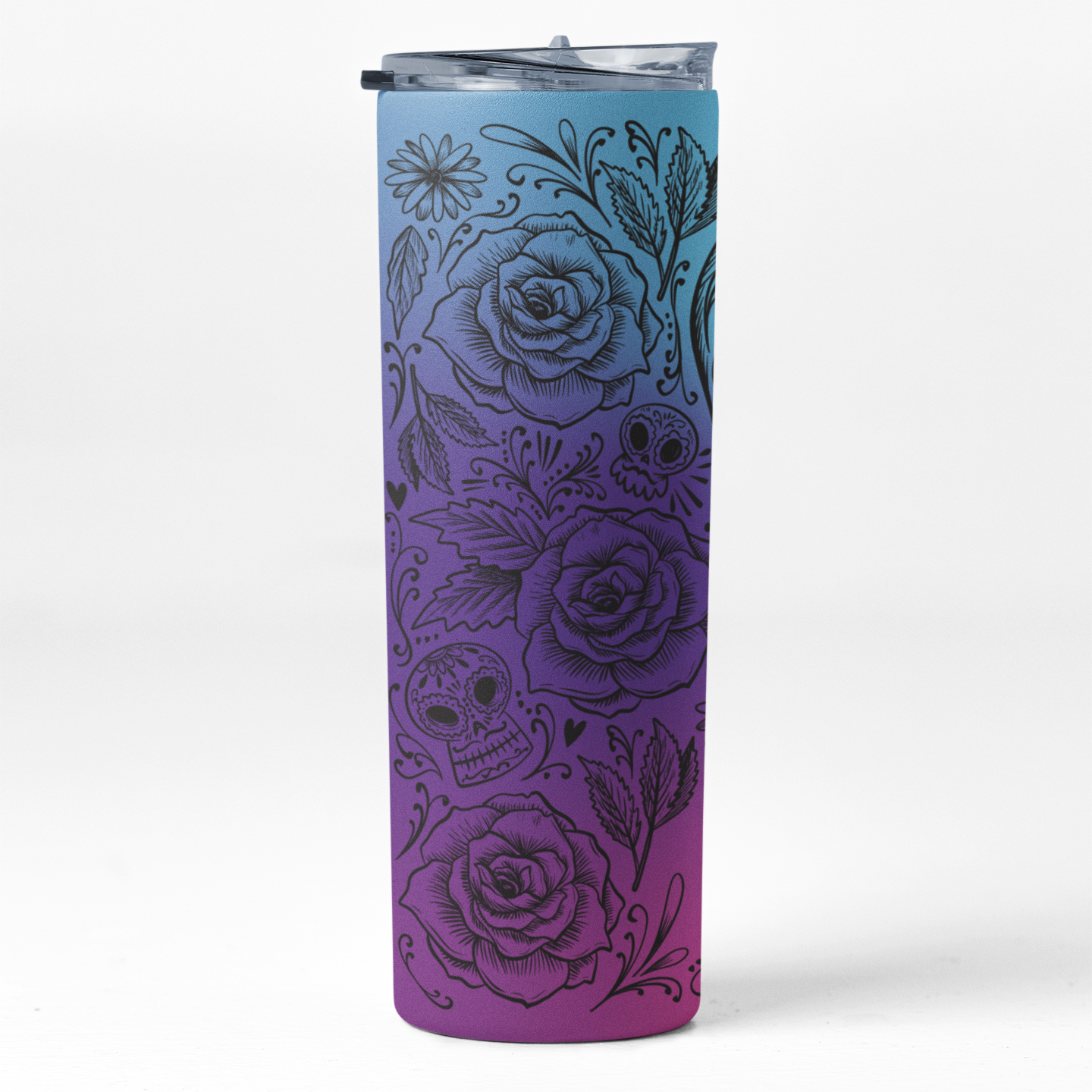 Personalized Sugar Skull Skinny Tumbler | 20 oz.