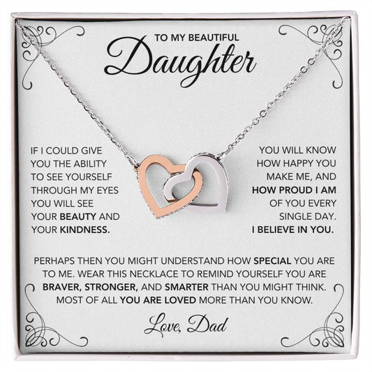Beautiful Daughter - Love Dad | Interlocking Hearts Necklace | Flourish Corner Card