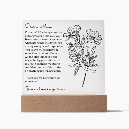 Dear Mom - Your Loving Son | Square Acrylic Stand | Floral Sketch