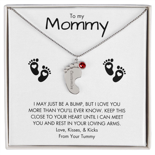 To My Mommy - Your Tummy | Engraved Baby Feet with Birthstone | Baby Feet Card