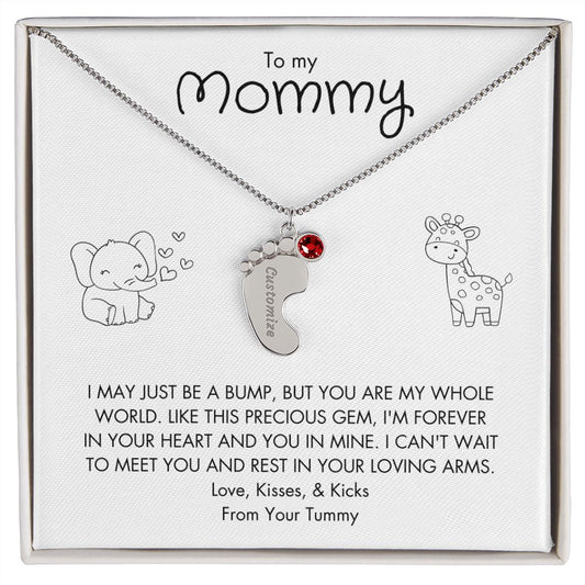 To My Mommy - Your Tummy | Engraved Baby Feet with Birthstone | Animal Card