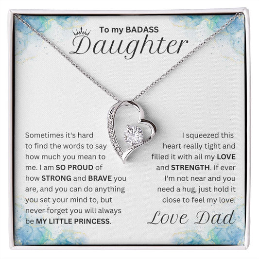 Badass Daughter - Love Dad | Forever Love Necklace | Blue and Gold
