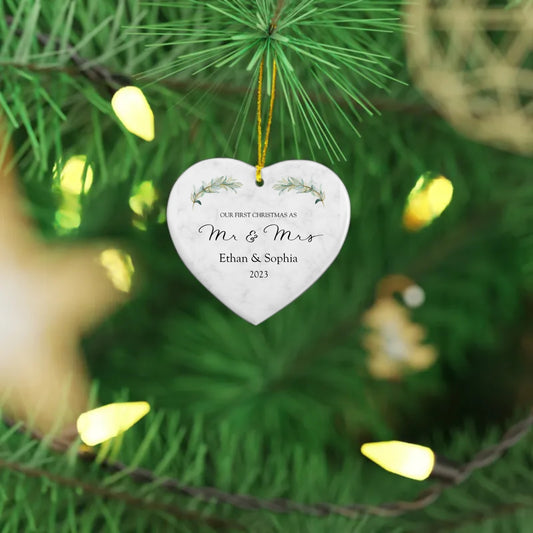 Personalized First Christmas As Mr. & Mrs. Ornament | Ceramic Heart
