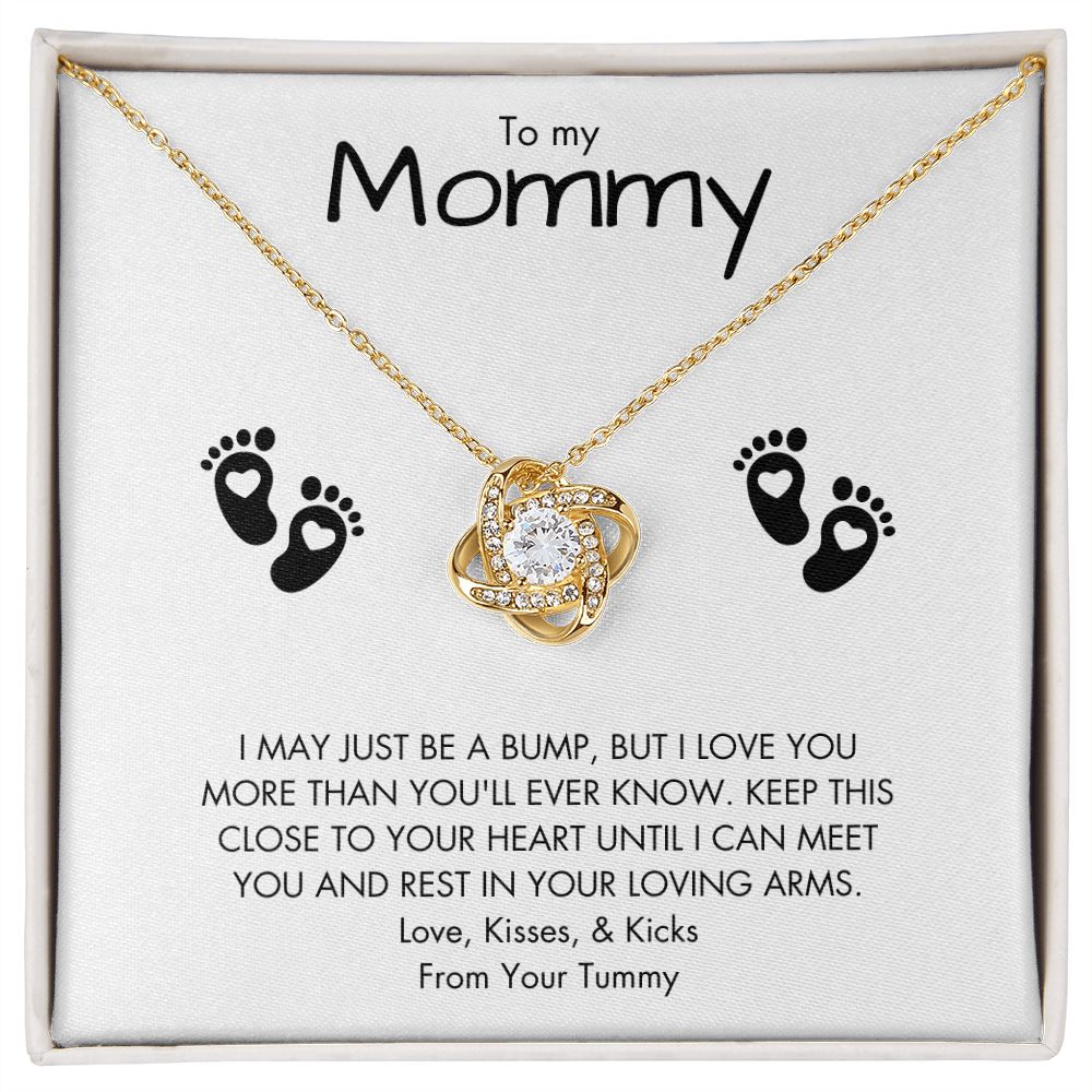 To Mommy - From Tummy | Love Knot Necklace |  Baby Feet Floral Card